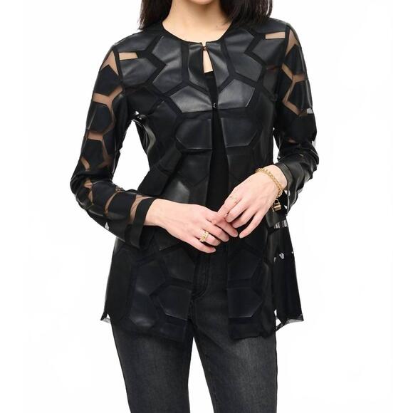 NEW JOSEPH RIBKOFF pleather edge to edge long sleeve jacket in black
